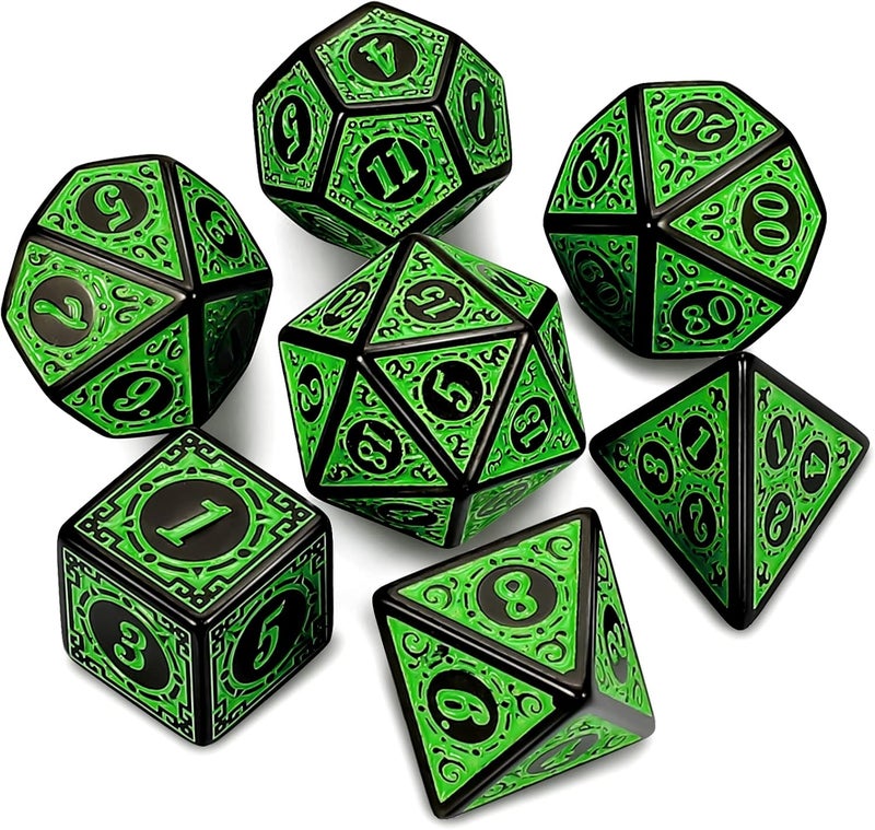 CiaraQ DND Polyhedral Dice Set for Dungeons and Dragons RPG MTG Role Playing Table Games-with 1 Dice Pouch (Green Engraved Dice) - Image 1